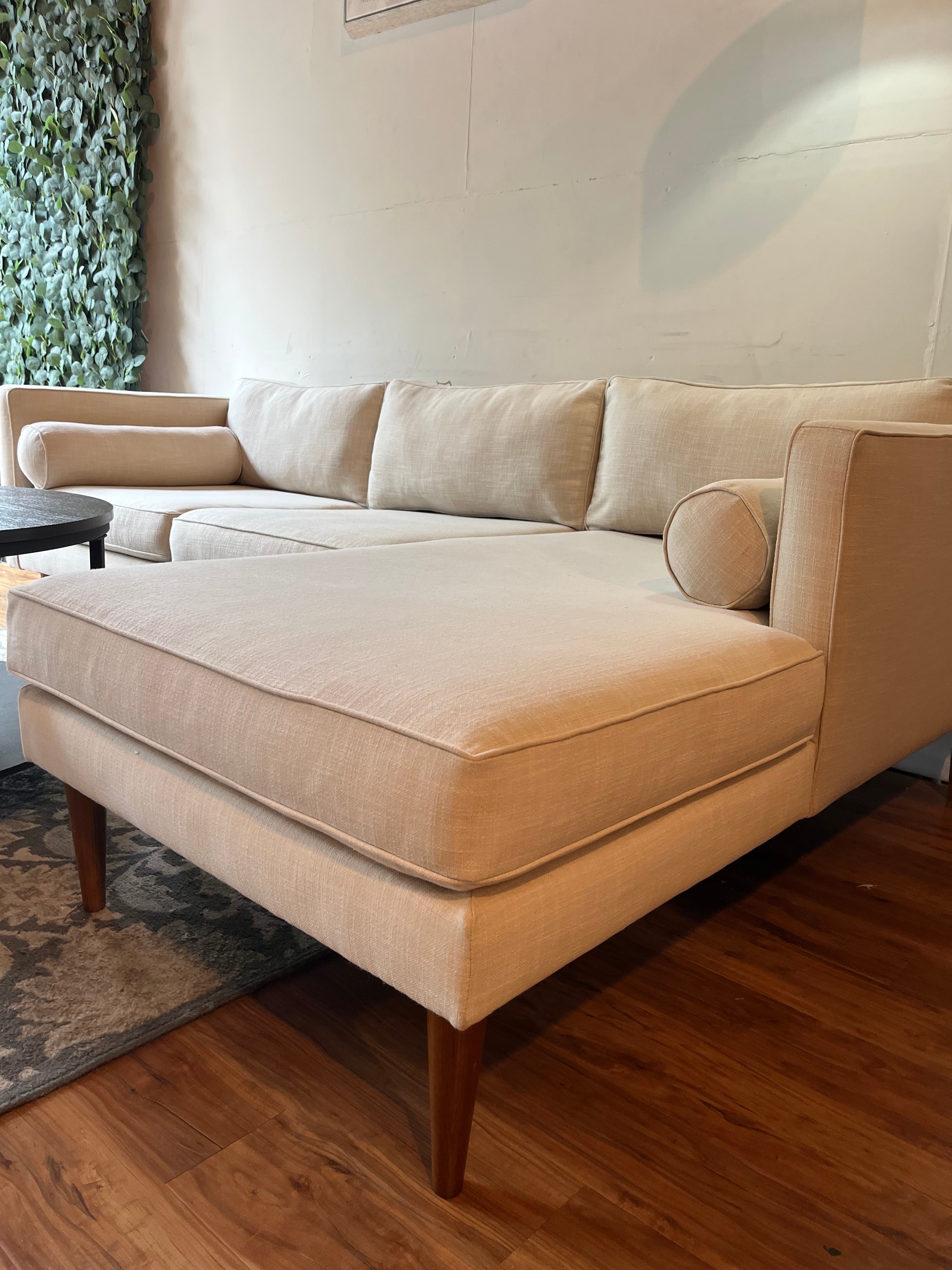 West Elm MCM Sectional with Chaise in Cream Linen