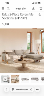 West Elm Eddy Sectional with Reversible Chaise in Pearl Gray