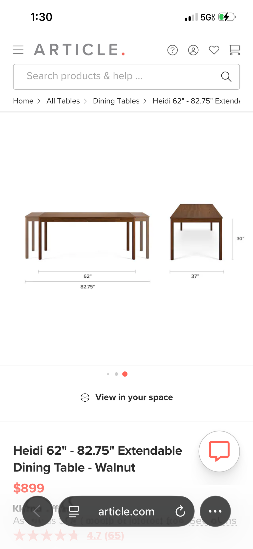 Article Heidi 62" - 82.75" Extendable Dining Table - Walnut