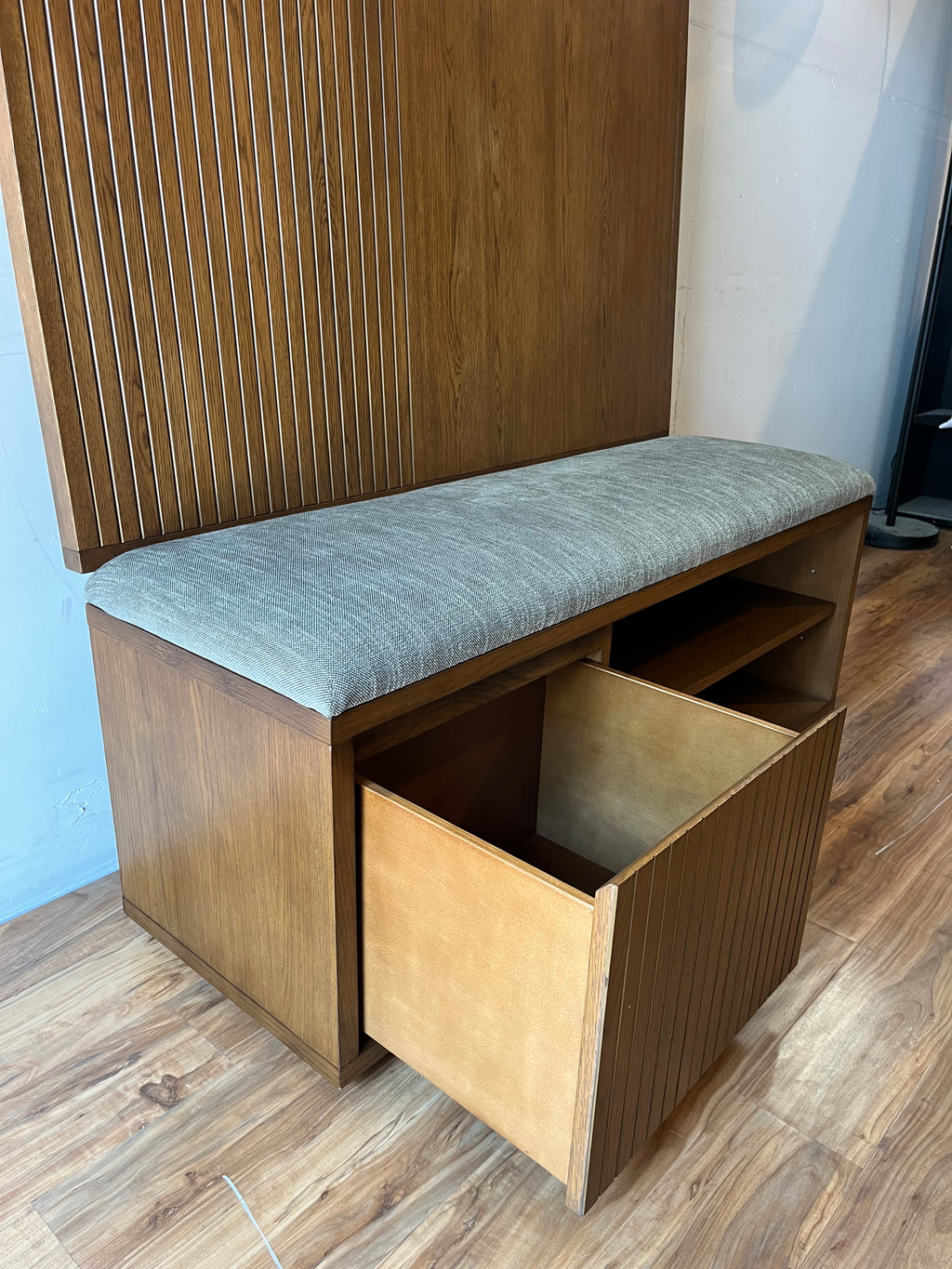 Article Kouva 47" Bench and Wall Panel Storage Set - Smoked Oak and Algonquin Green