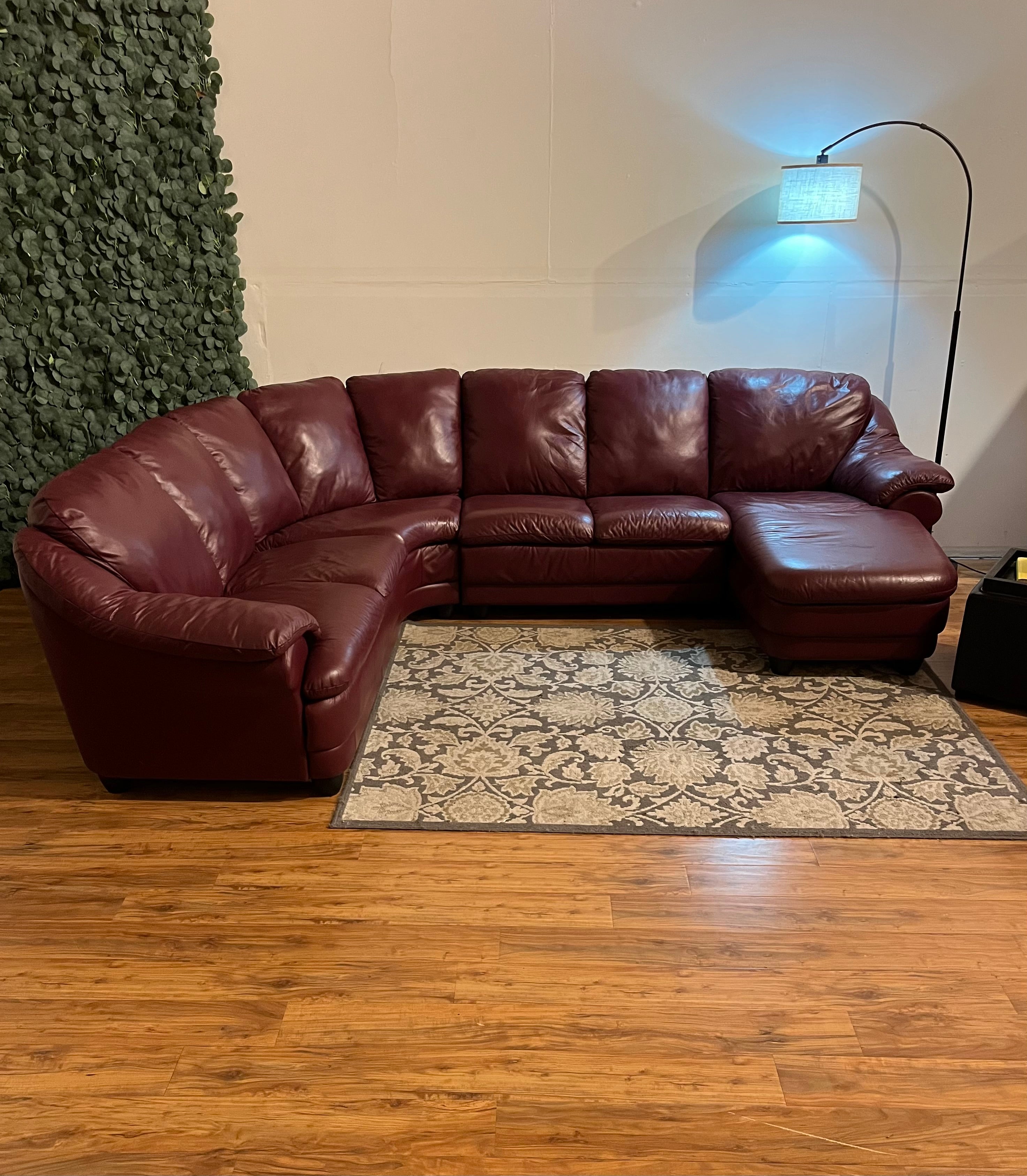Natuzzi Italia Leather Sectional in Burgundy