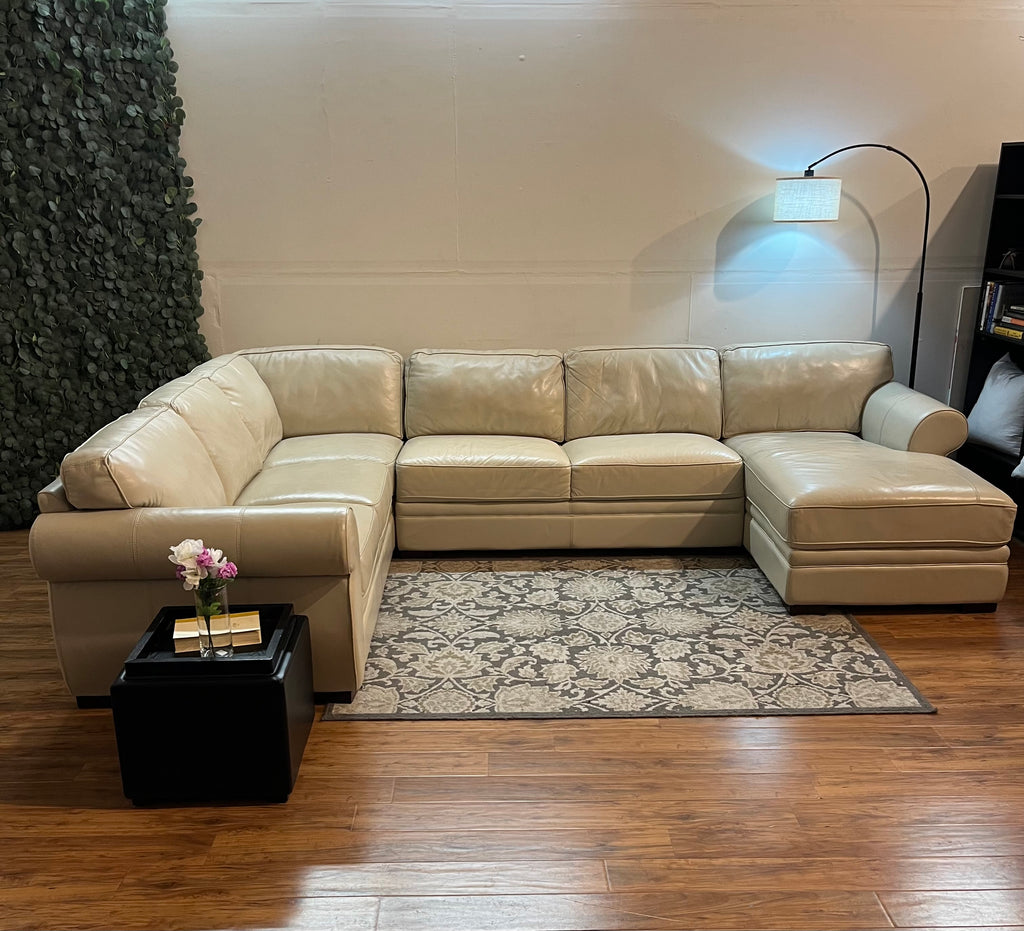 Chateau d’Ax Italian Leather Sectional in Ivory