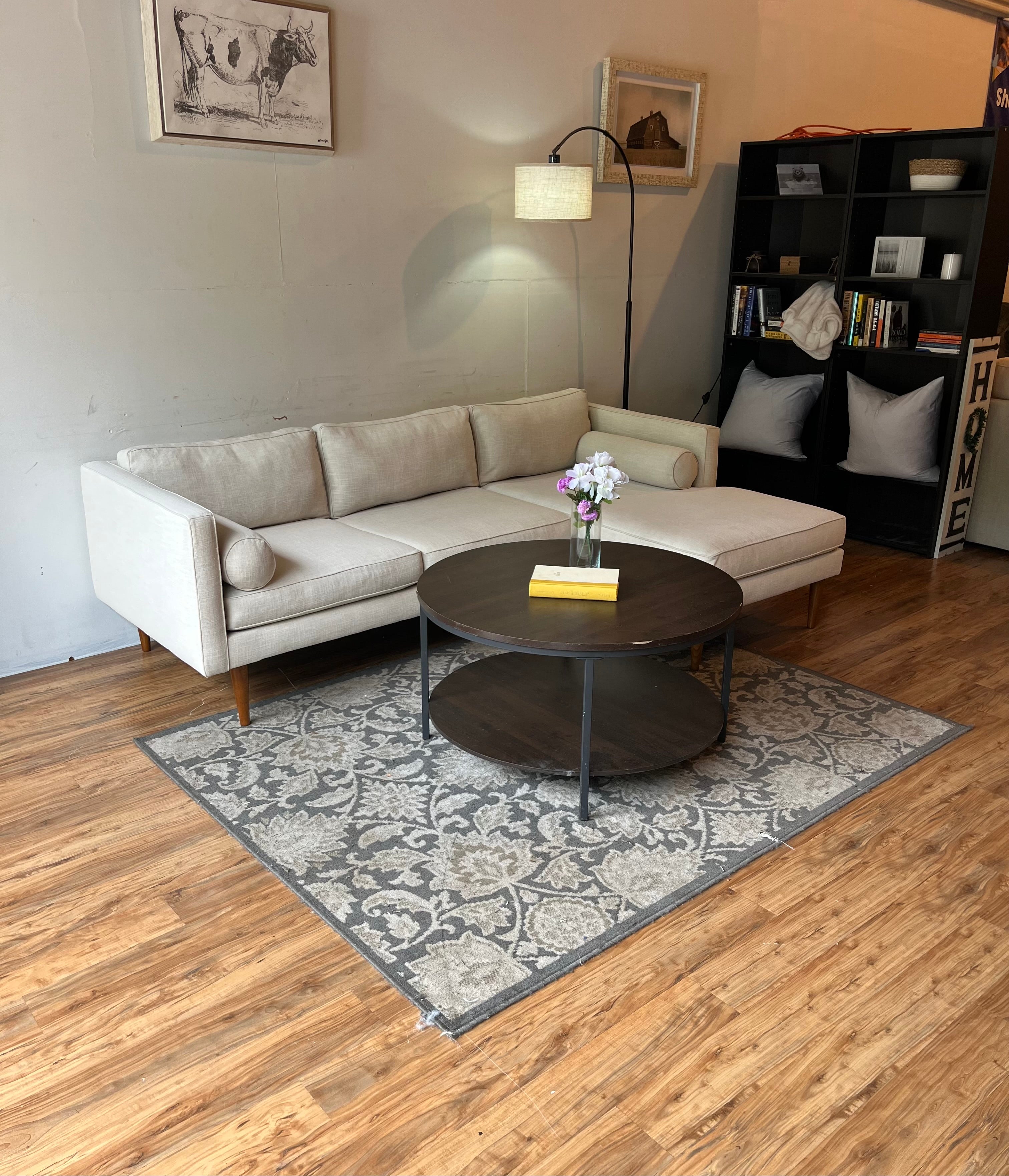 West Elm MCM Sectional with Chaise in Cream Linen