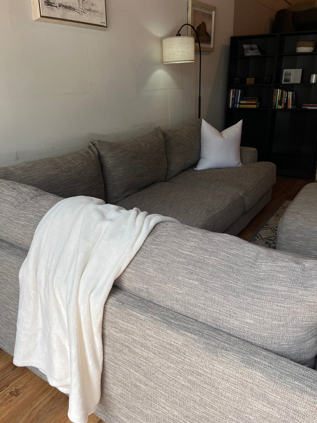 Cardi’s Furniture Sectional and Ottoman in Stone Gray