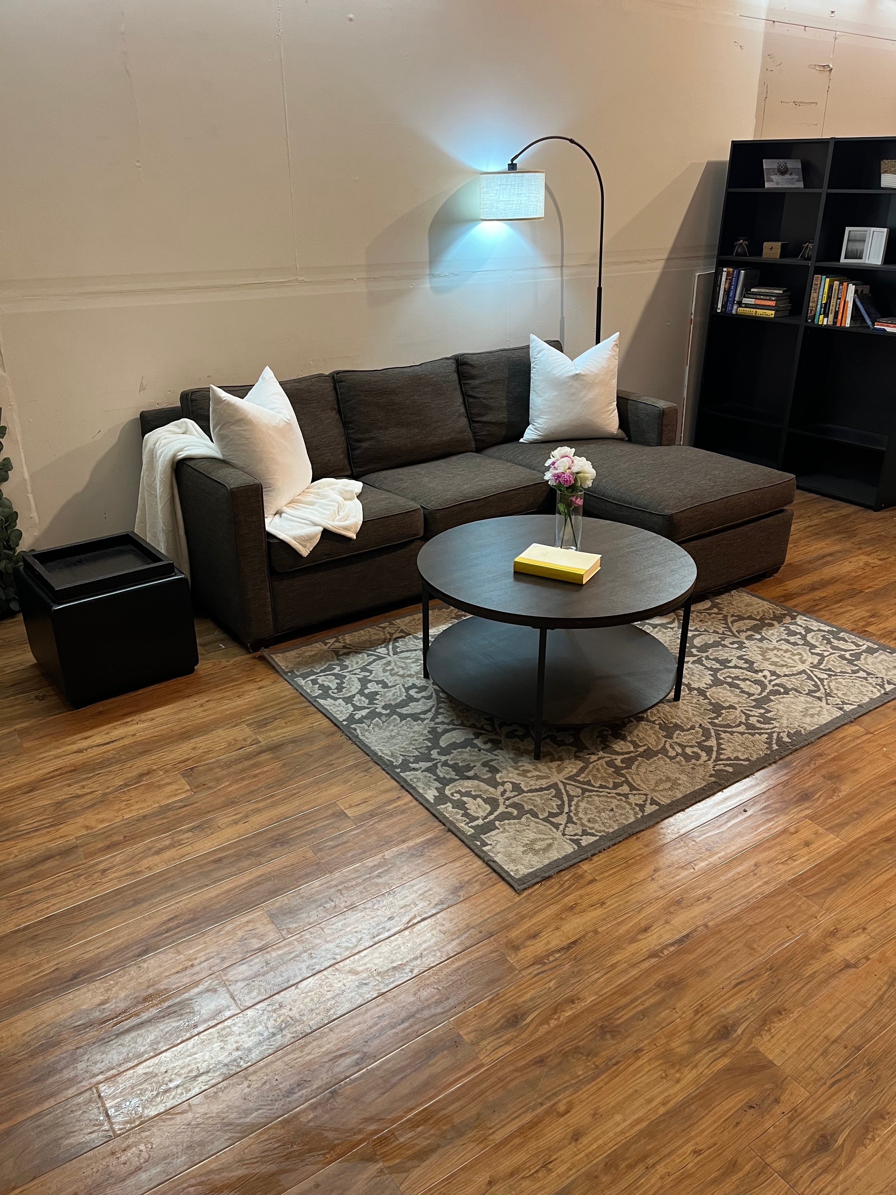 Crate & Barrel Barrett Sectional with Reversible Chaise in Chocolate Brown