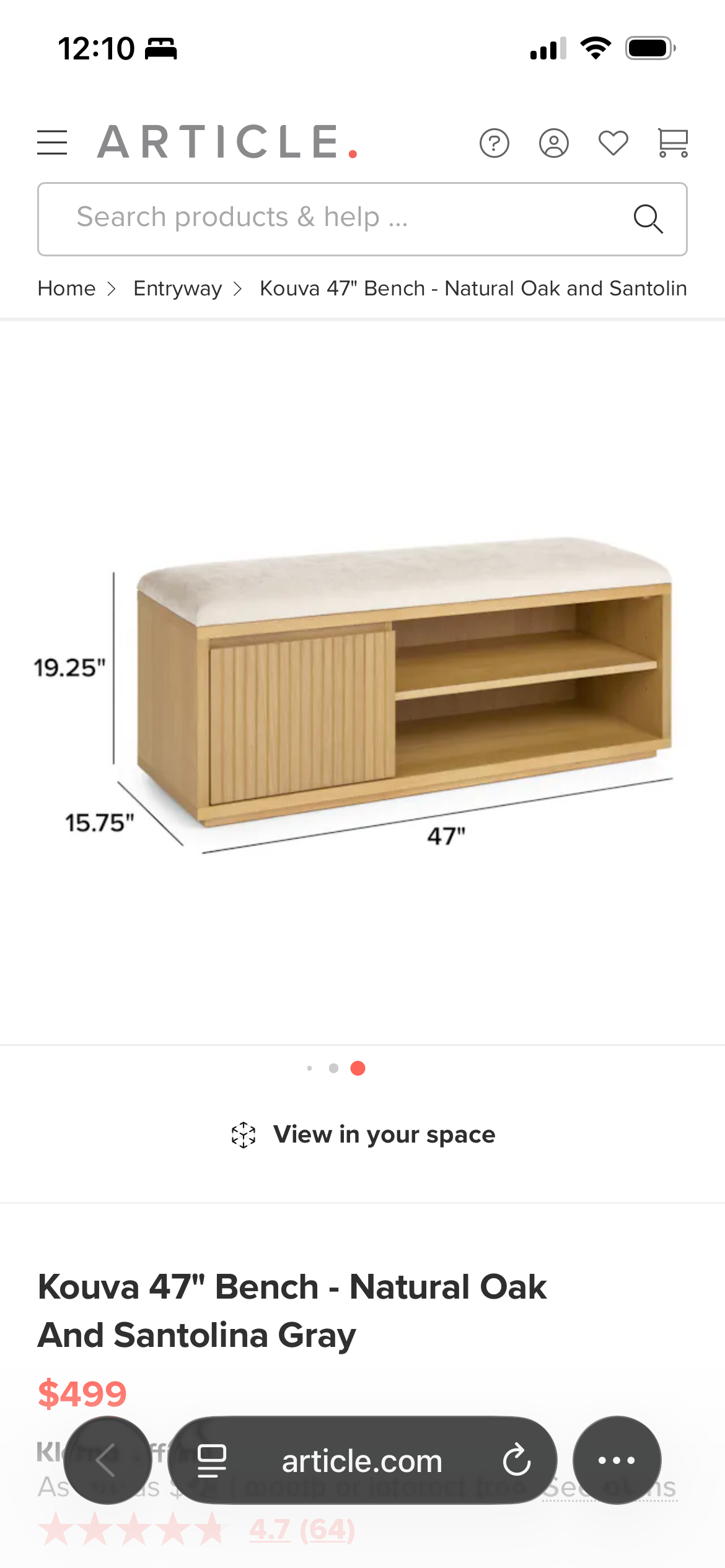 Article Kouva 47" Bench - Natural Oak and Santolina Gray