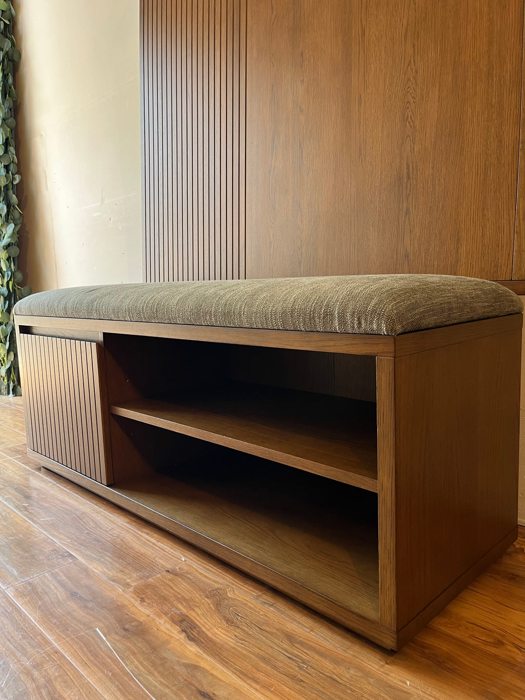 Article Kouva 47" Bench and Wall Panel Storage Set - Smoked Oak and Algonquin Green