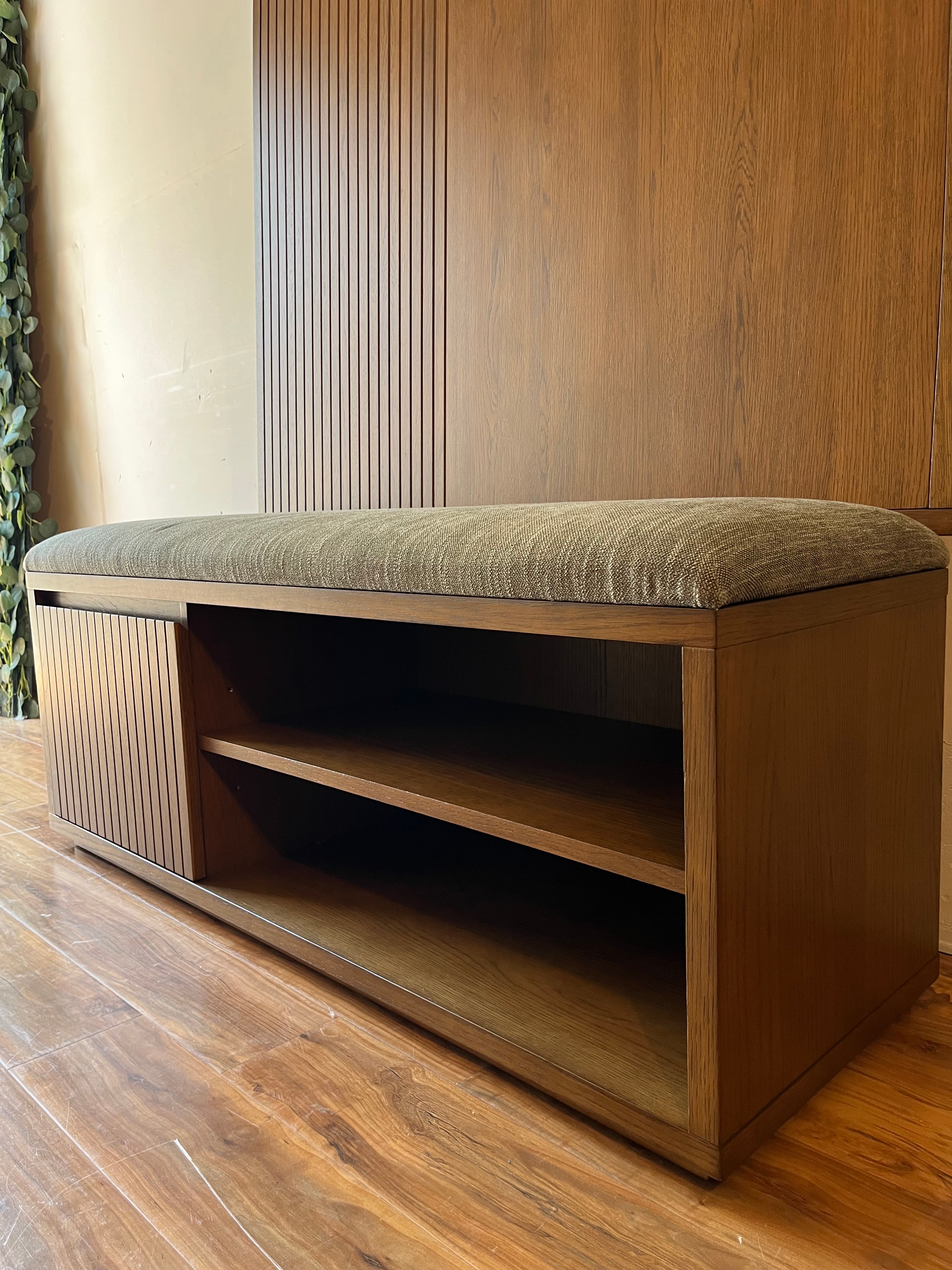 Article Kouva 47" Bench and Wall Panel Storage Set - Smoked Oak and Algonquin Green