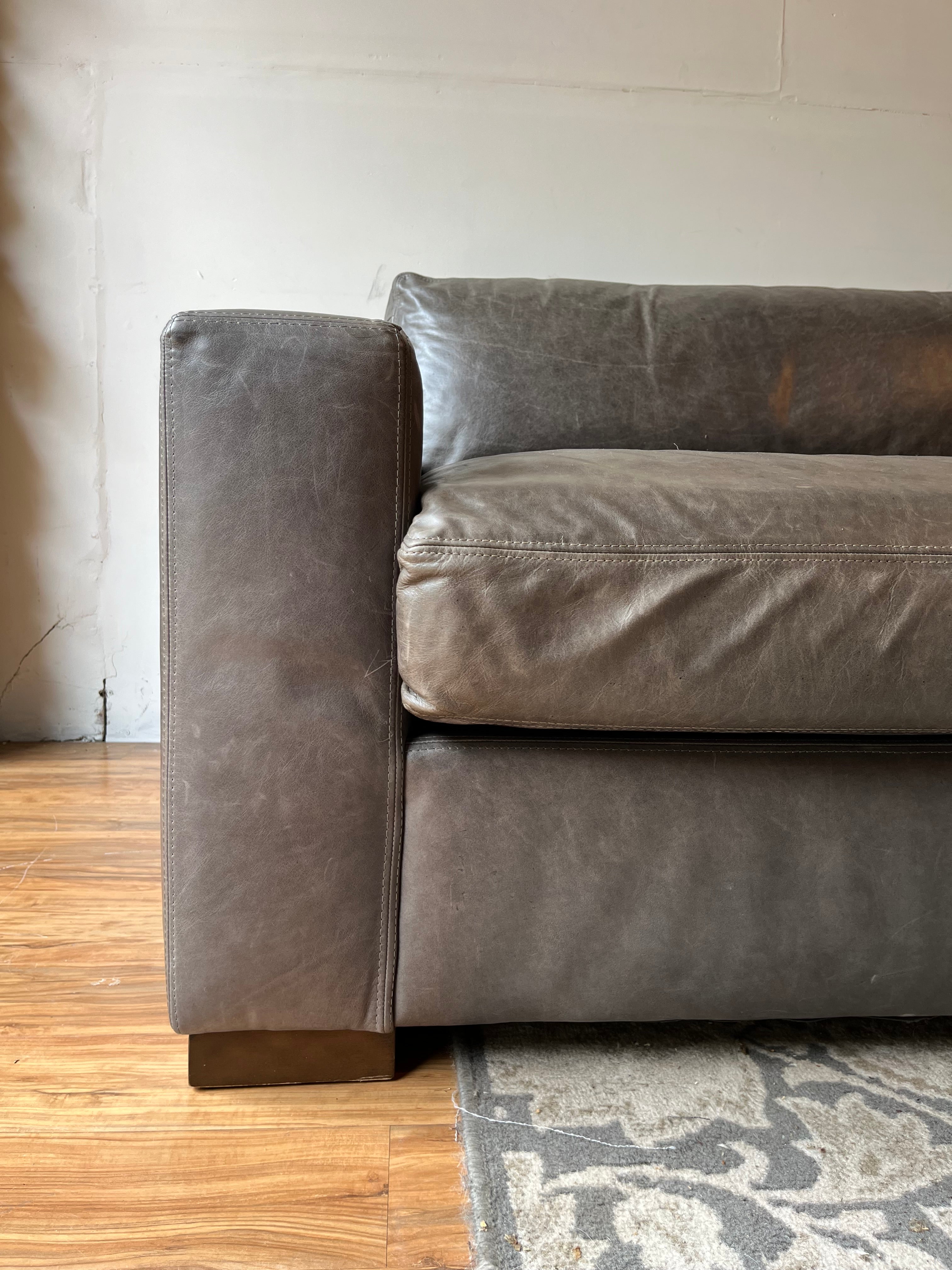 Restoration Hardware Maxwell Leather Sofa in Pewter
