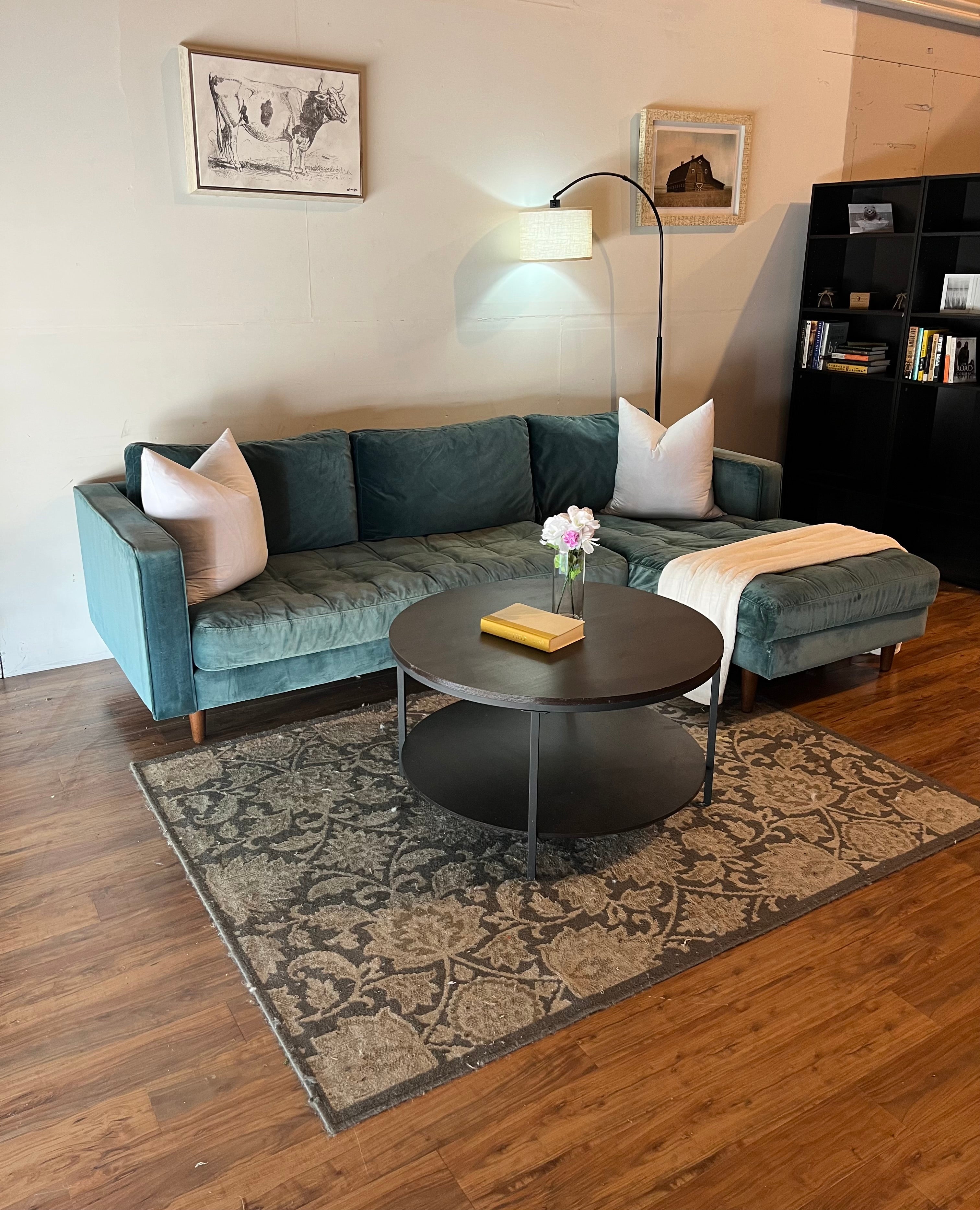 Article Sven Velvet Sectional in Pacific Blue