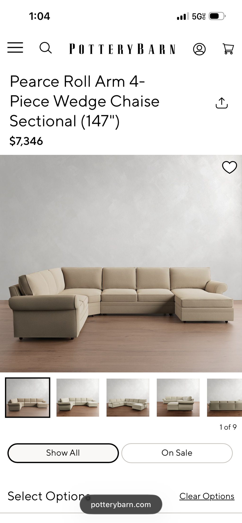 Pottery Barn Pearce Roll Arm Sectional in Oat