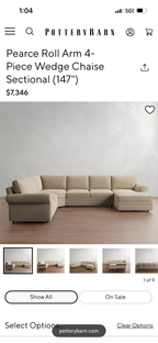 Pottery Barn Pearce Roll Arm Sectional in Oat
