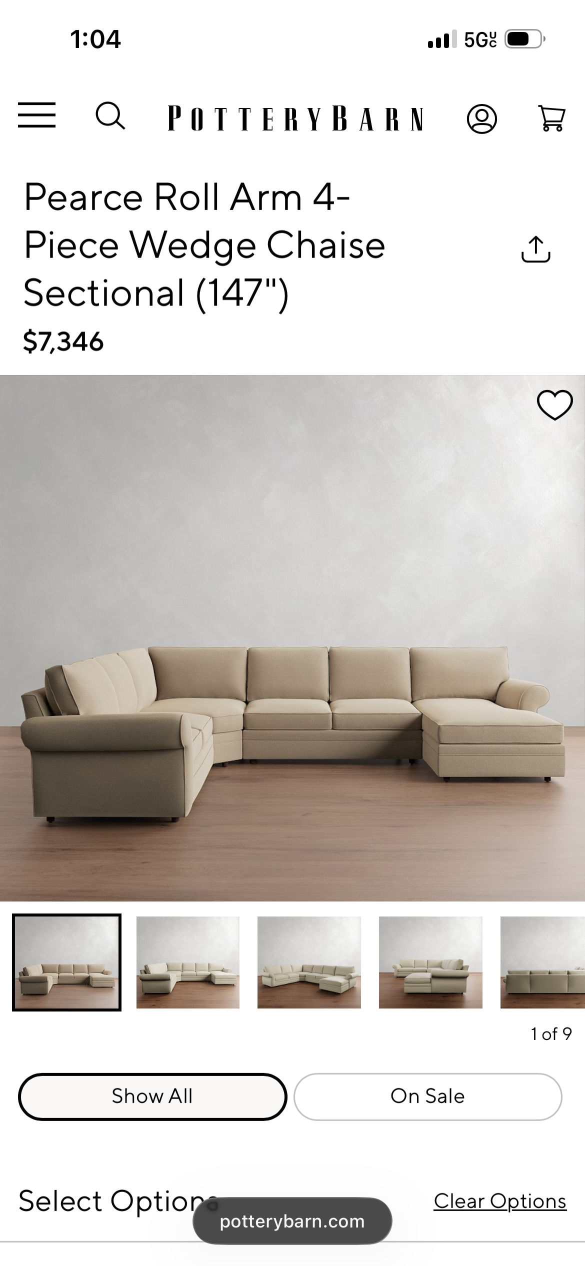 Pottery Barn Pearce Roll Arm Sectional in Oat