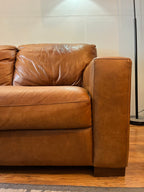 Italian Leather Sectional & Ottoman - Cognac