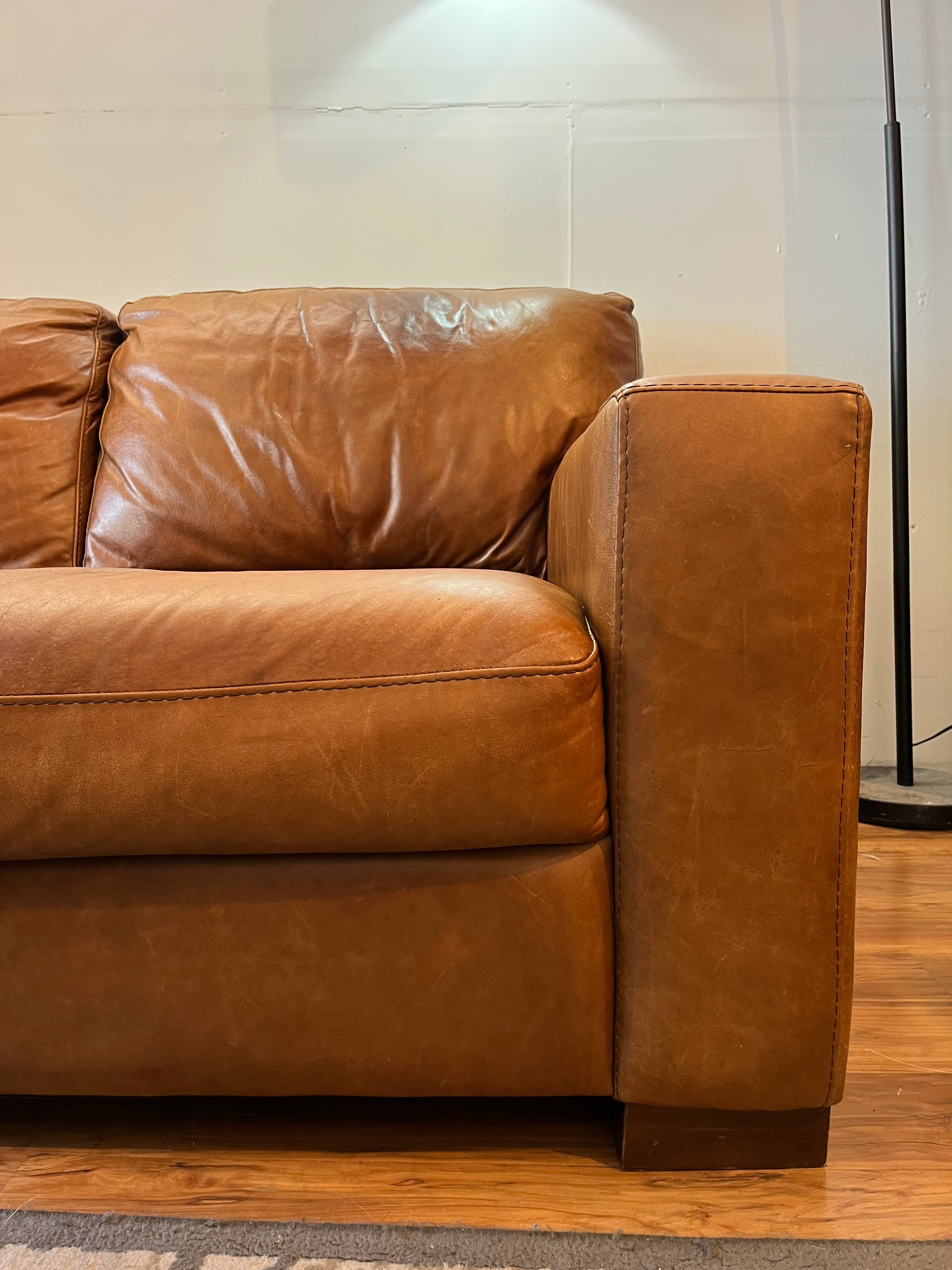 Italian Leather Sectional & Ottoman - Cognac