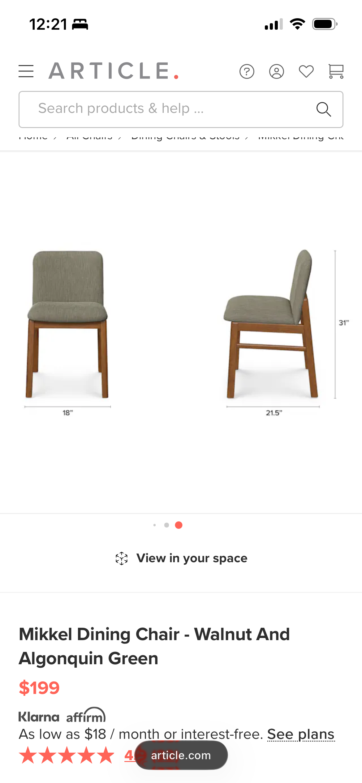 Article Mikkel Dining Chairs (3) - Walnut and Algonquin Green