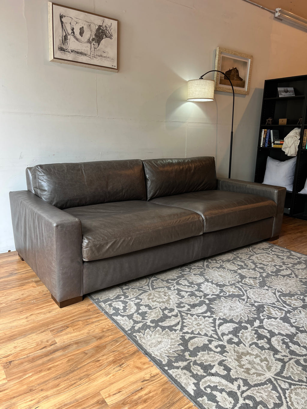 Restoration Hardware Maxwell Leather Sofa in Pewter