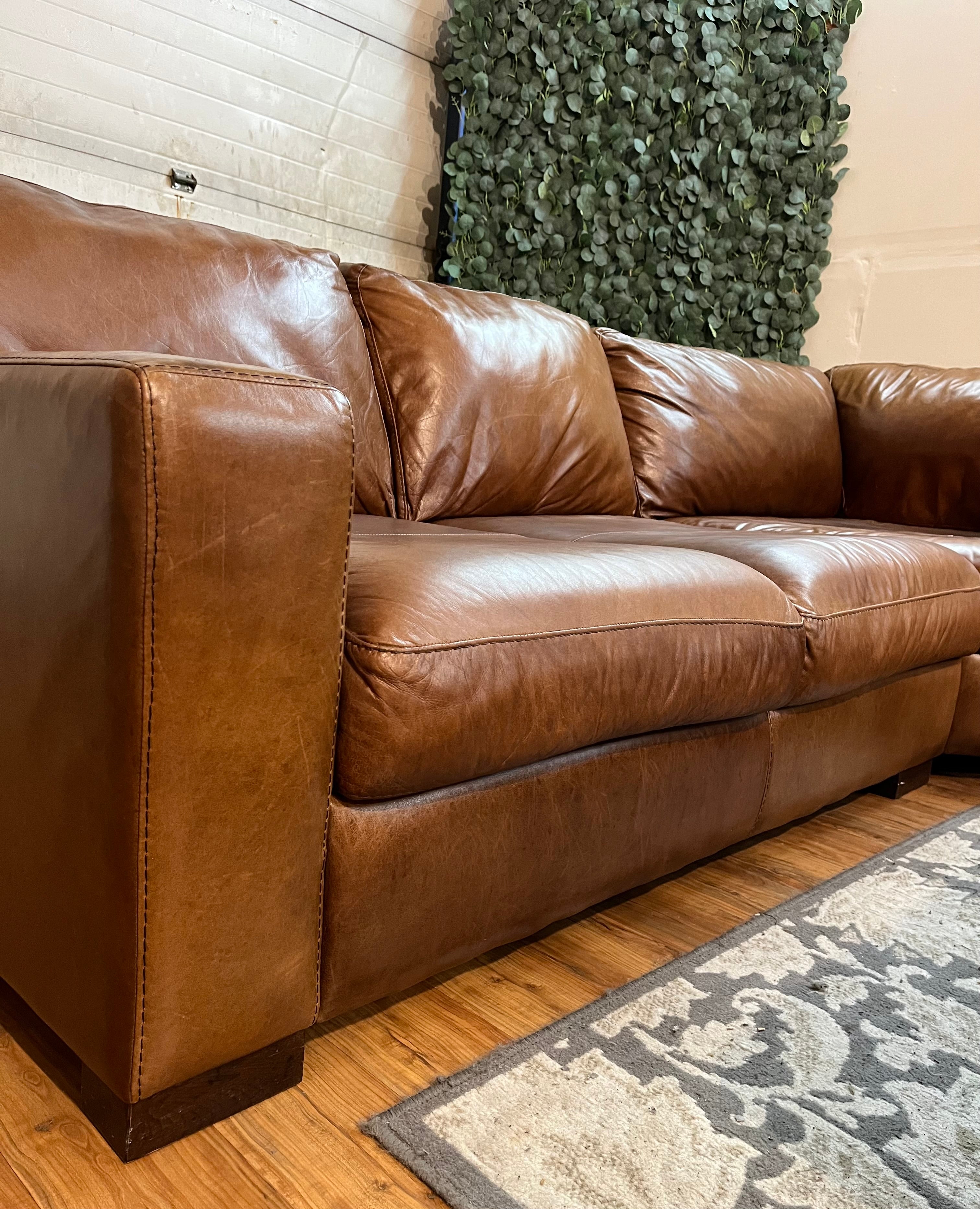 Italian Leather Sectional with Ottoman in Tobacco