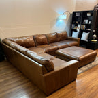 Italian Leather Sectional with Ottoman in Tobacco