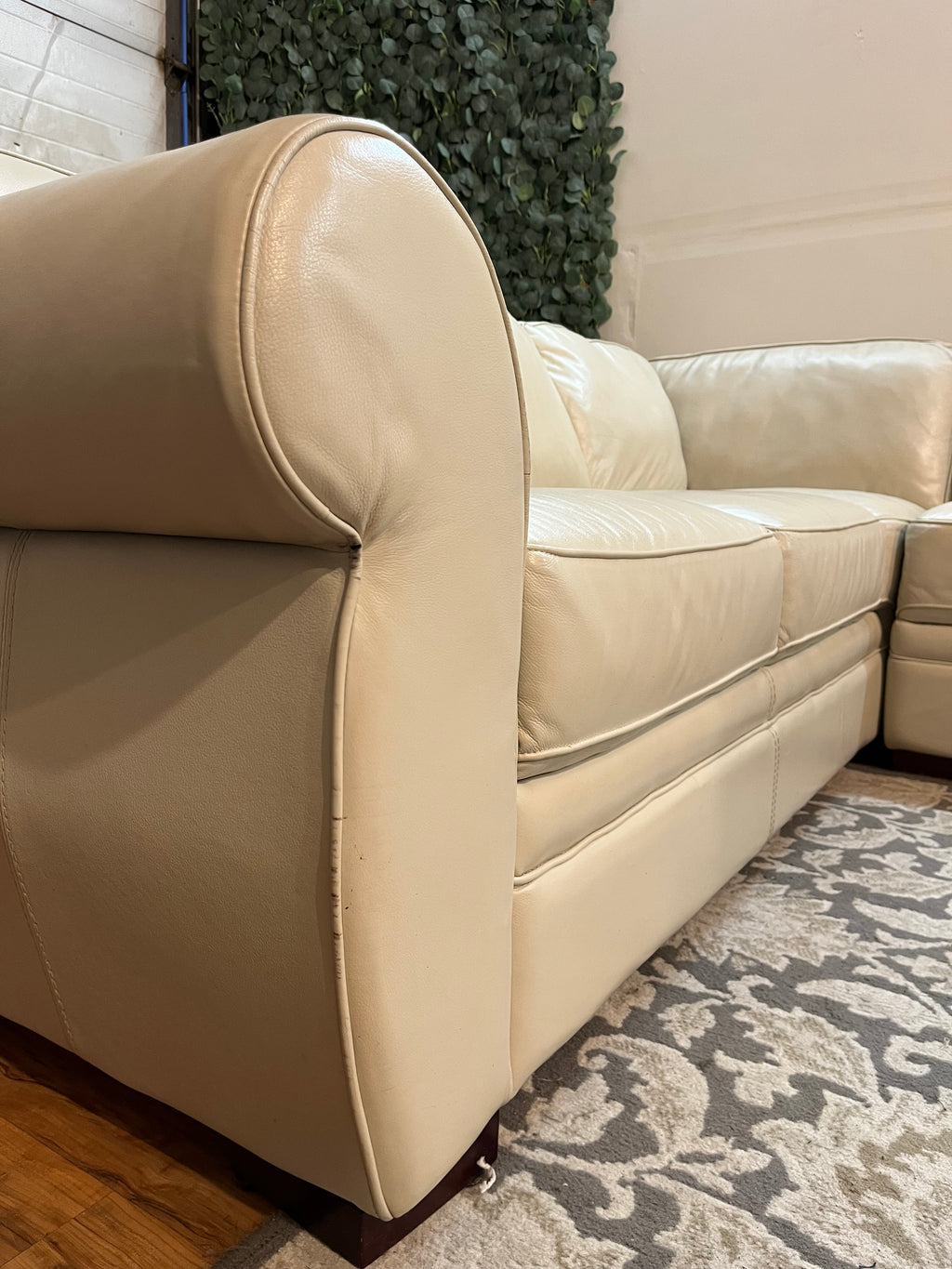 Chateau d’Ax Italian Leather Sectional in Ivory