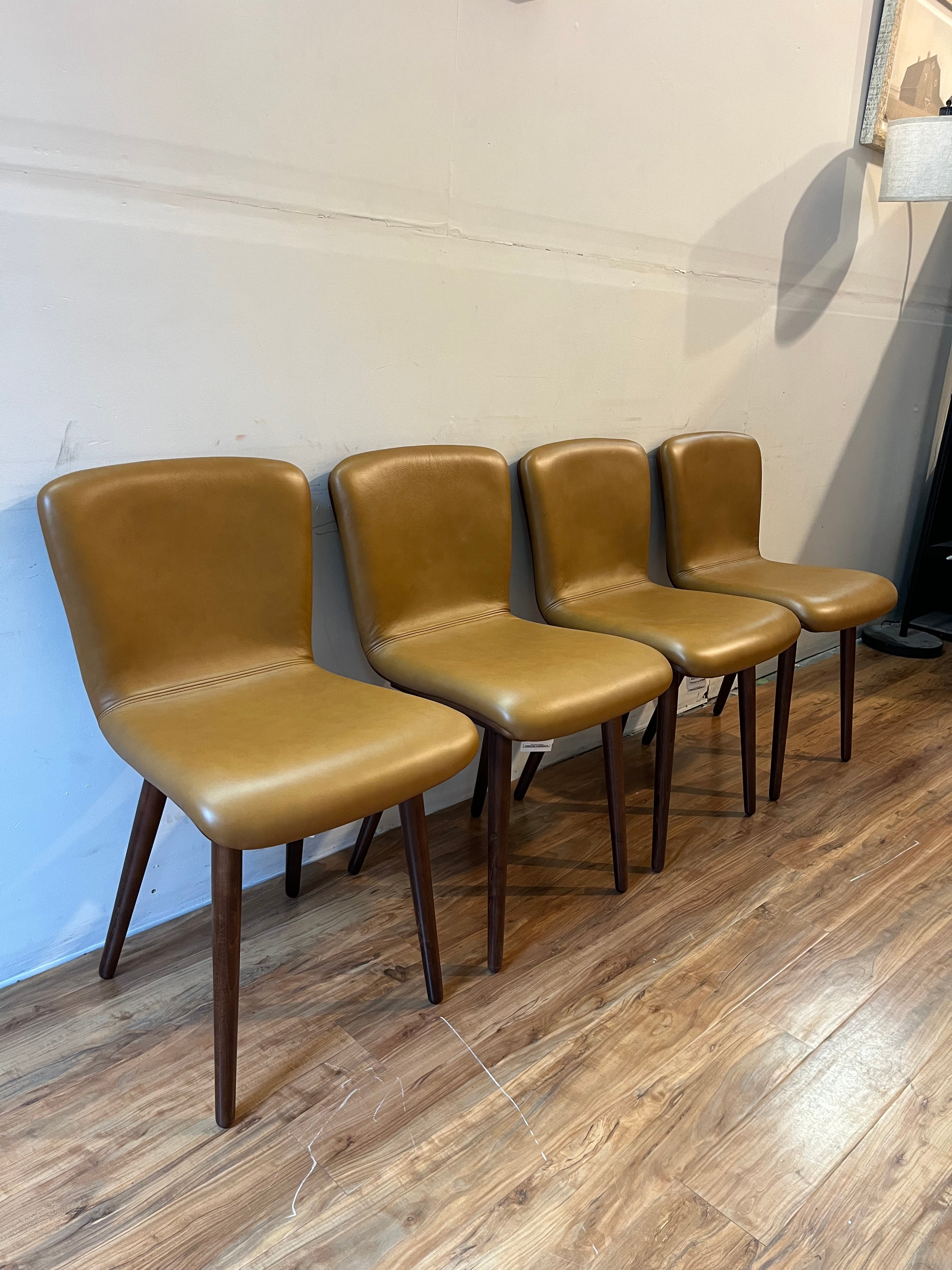 Article Sede Leather Dining Chairs (4) - Walnut And Toscana Tan