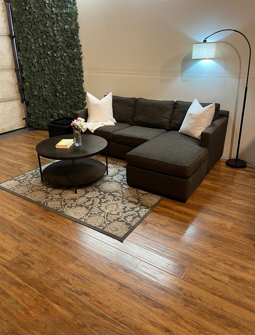 Crate & Barrel Barrett Sectional with Reversible Chaise in Chocolate Brown