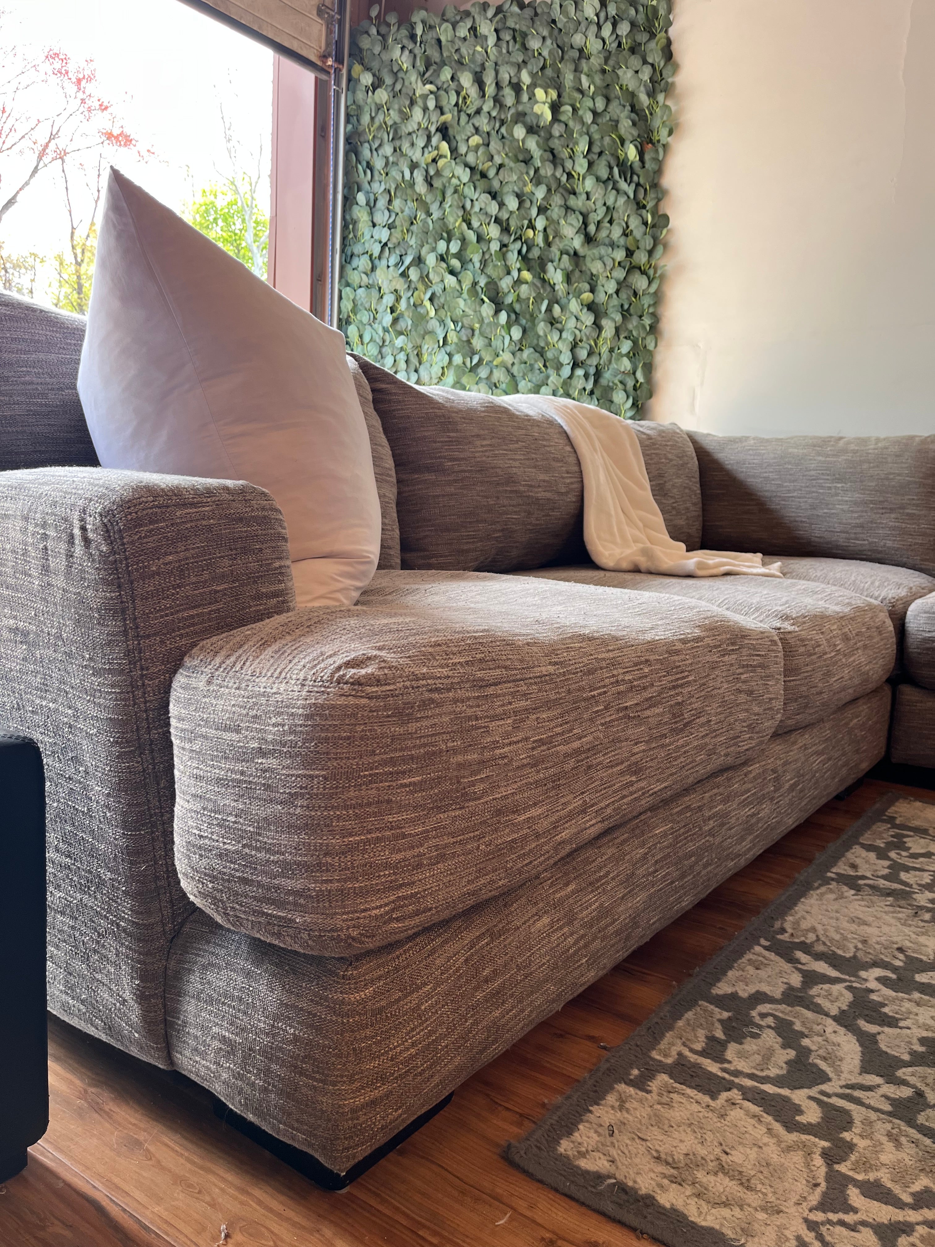 Cardi’s Furniture Sectional and Ottoman in Stone Gray