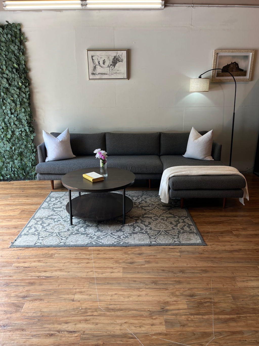 AllModern Sectional with Chaise in Bouclé Slate