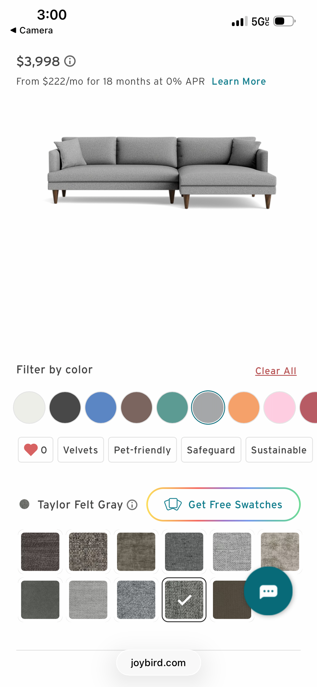 Joybird Lewis Sectional in Taylor Felt Gray