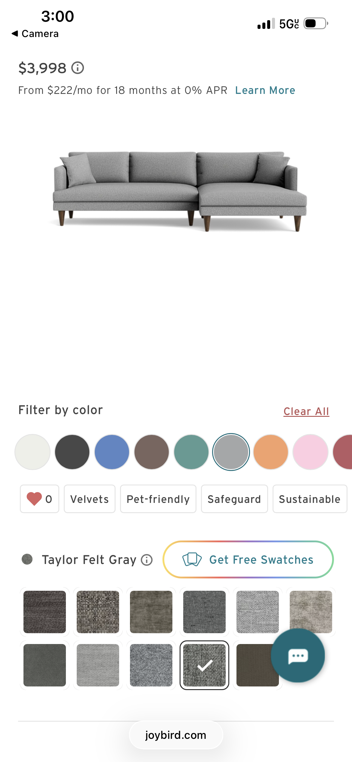 Joybird Lewis Sectional in Taylor Felt Gray