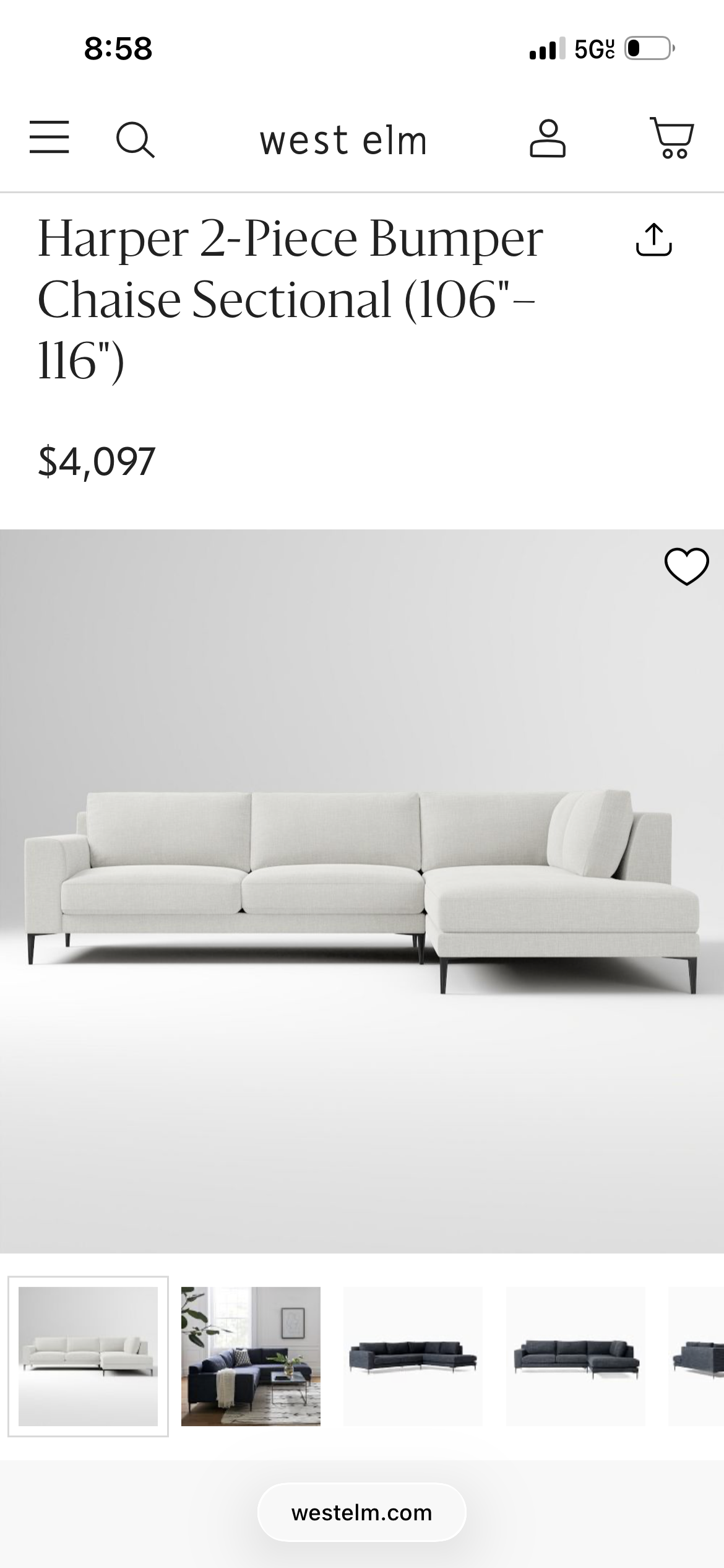 West Elm Harper Sectional in Oyster