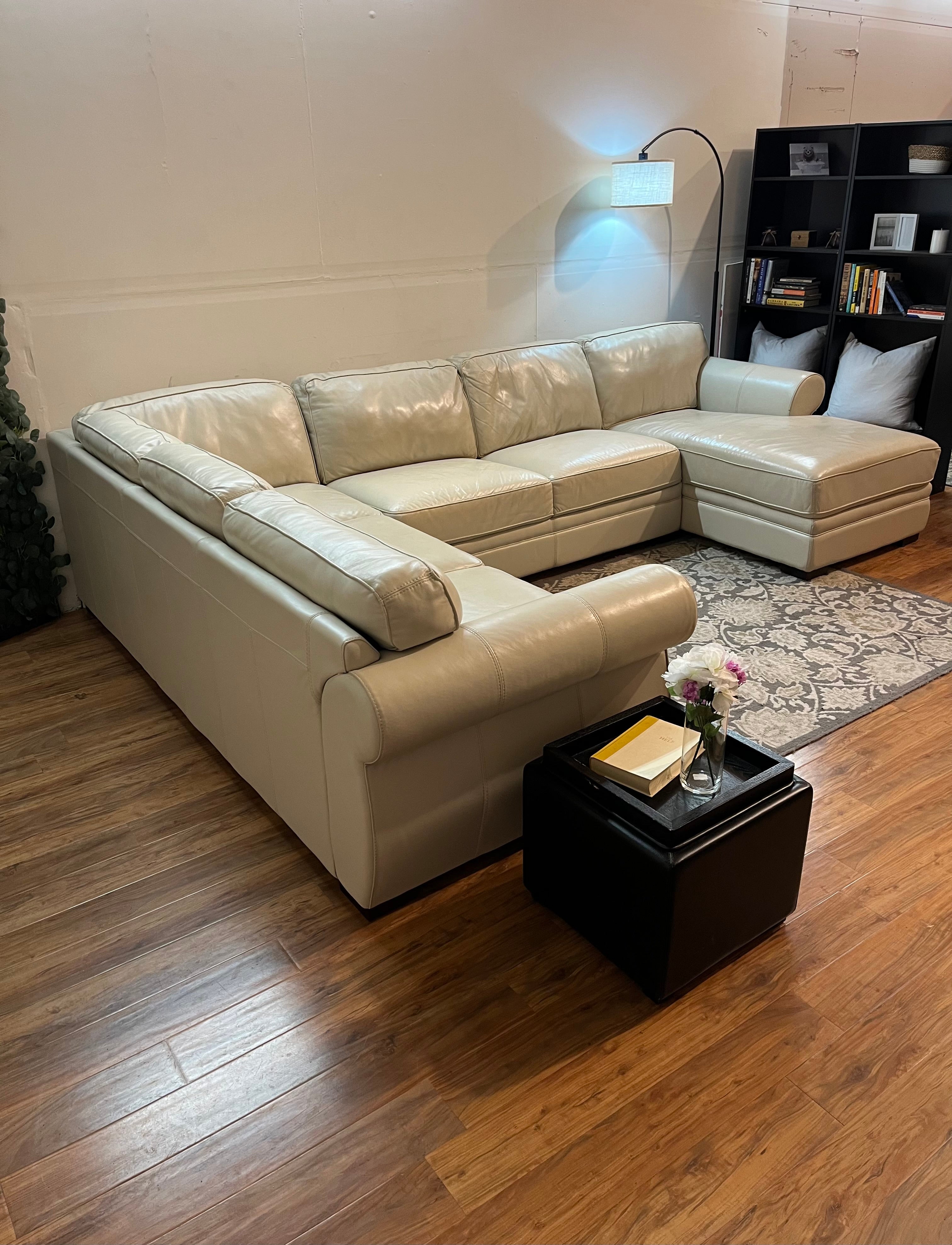 Chateau d’Ax Italian Leather Sectional in Ivory