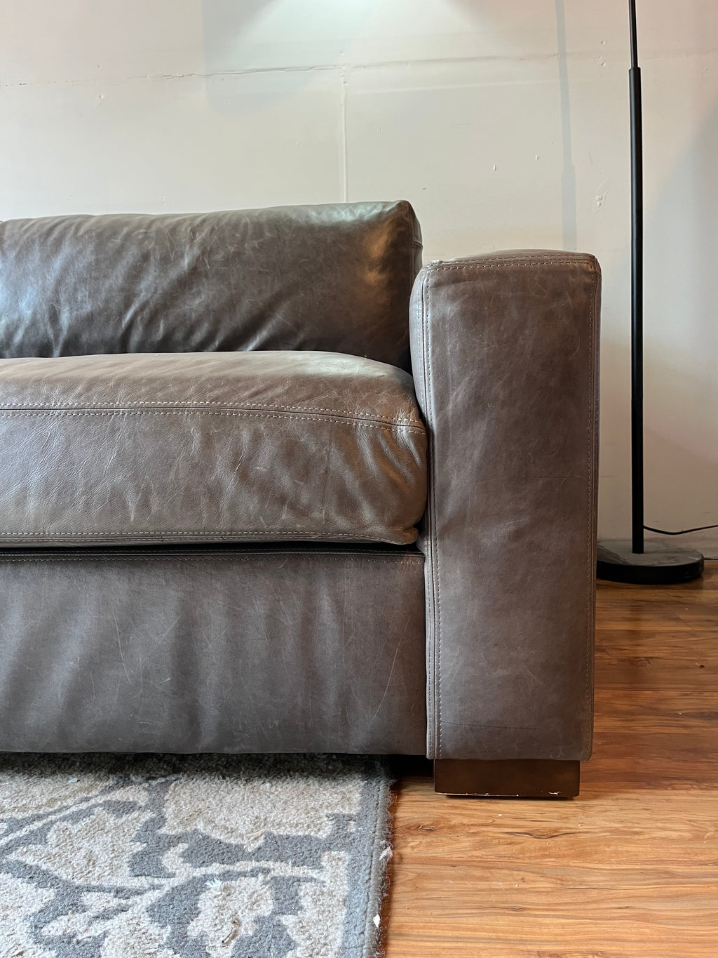 Restoration Hardware Maxwell Leather Sofa in Pewter