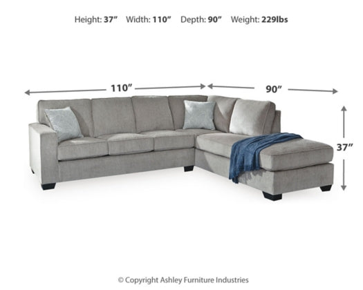 Altari 2-Piece Sleeper Sectional with RAF Chaise in Alloy