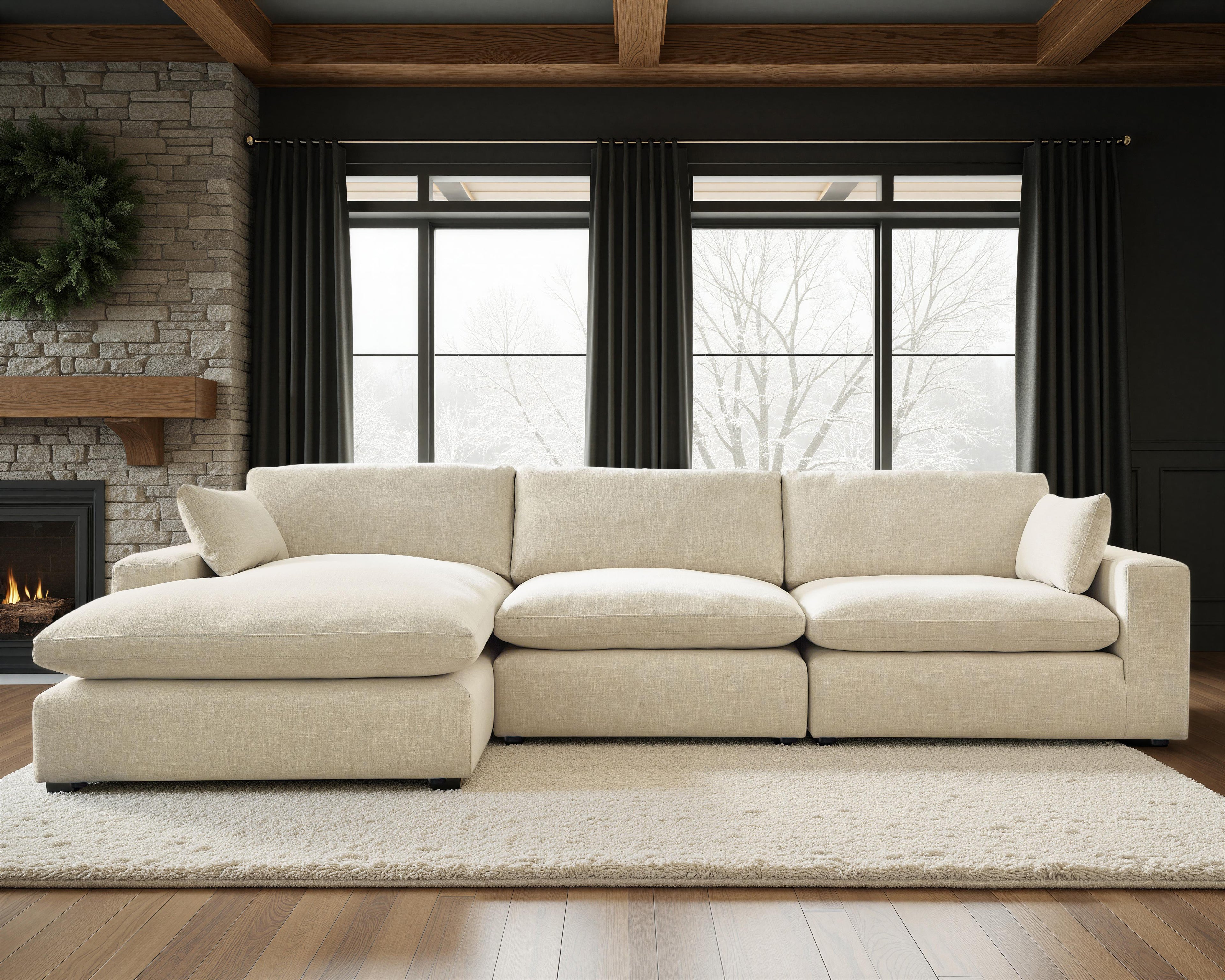 Elyza 3-Piece Sectional with LAF Chaise in Linen