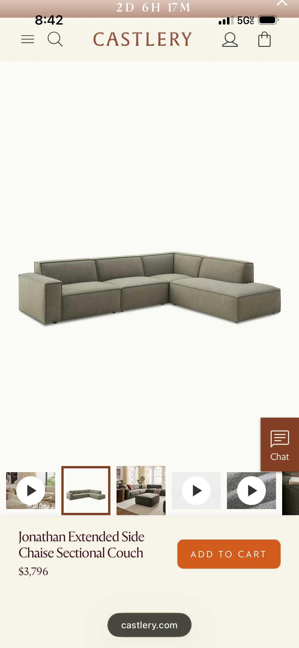 Castlery Johnathan Sectional in Performance Twill, Moss