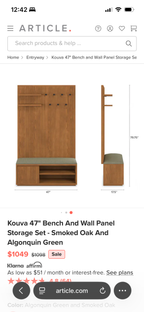 Article Kouva 47" Bench and Wall Panel Storage Set - Smoked Oak and Algonquin Green