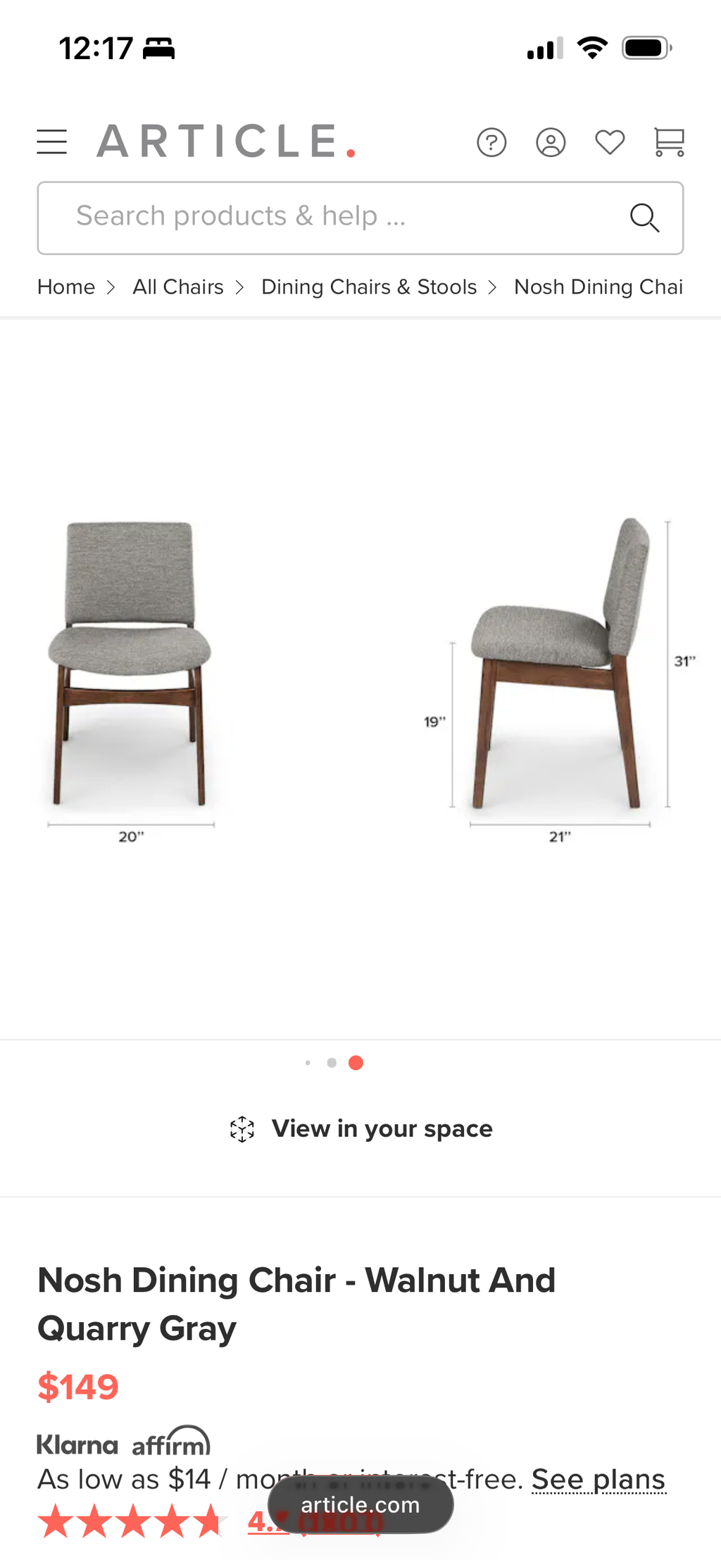 Article Nosh Dining Chairs (2) - Walnut and Quarry Gray