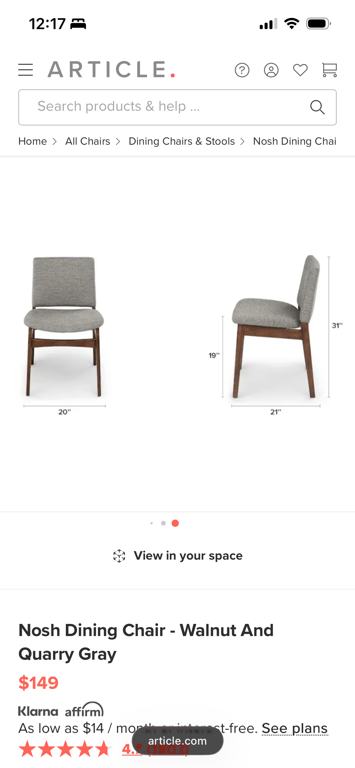 Article Nosh Dining Chairs (2) - Walnut and Quarry Gray