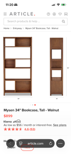 Article Mysen 34" Bookcase, Tall - Walnut