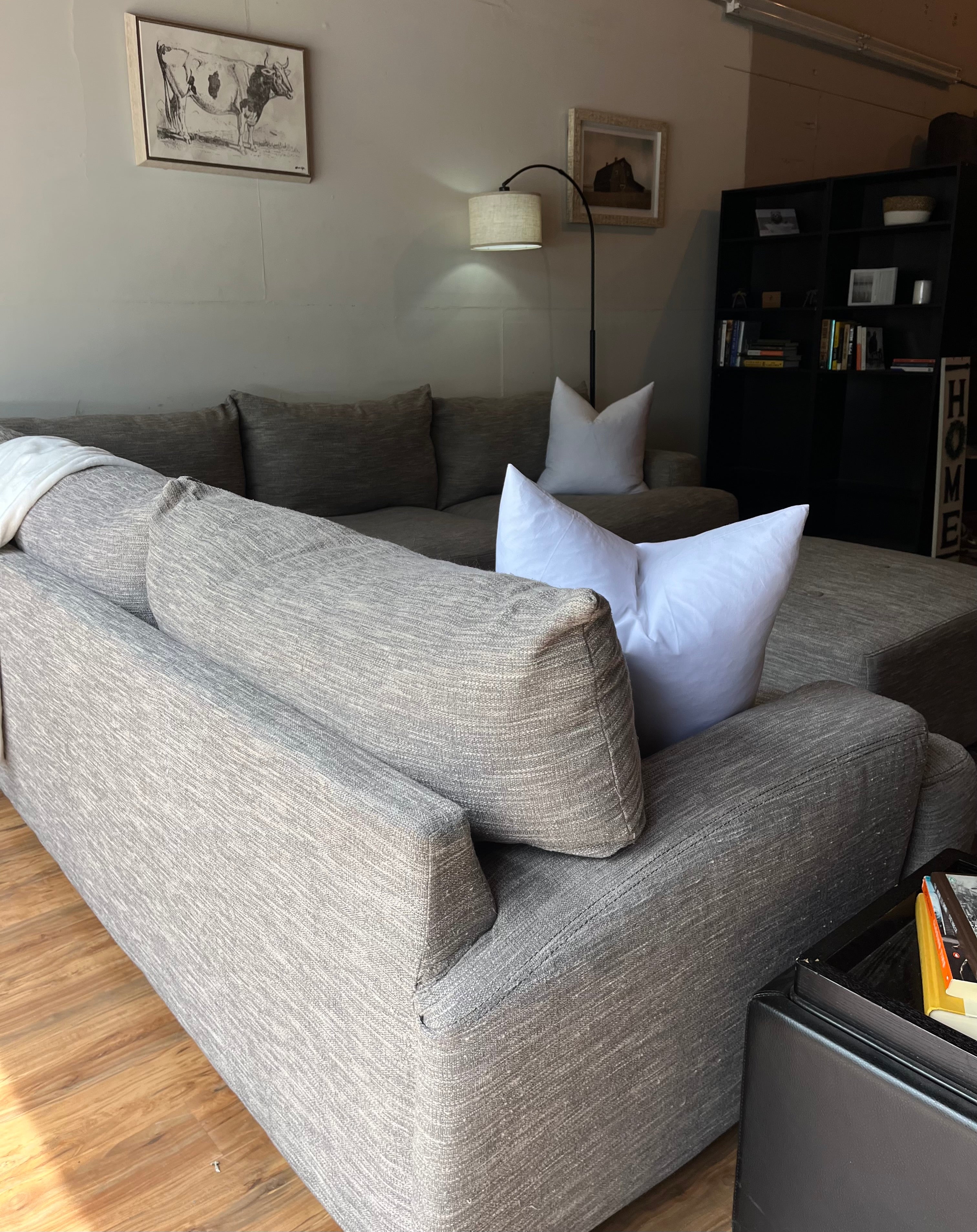 Cardi’s Furniture Sectional and Ottoman in Stone Gray