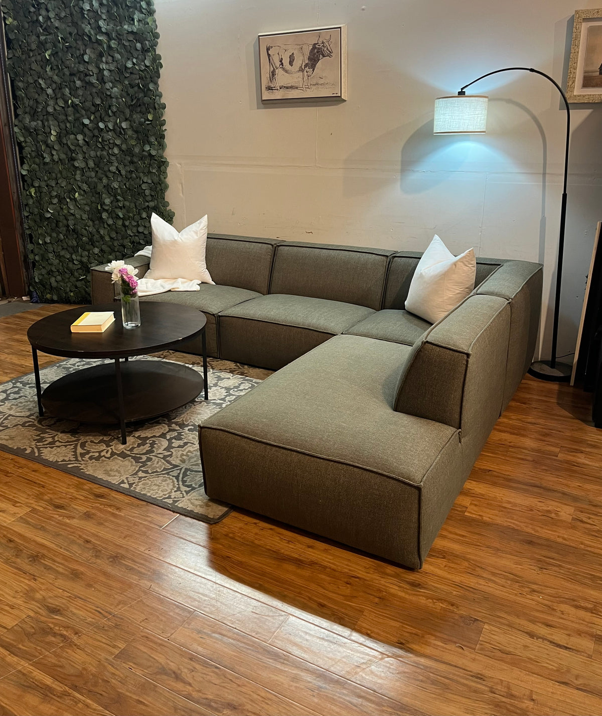 Castlery Johnathan Sectional in Performance Twill, Moss