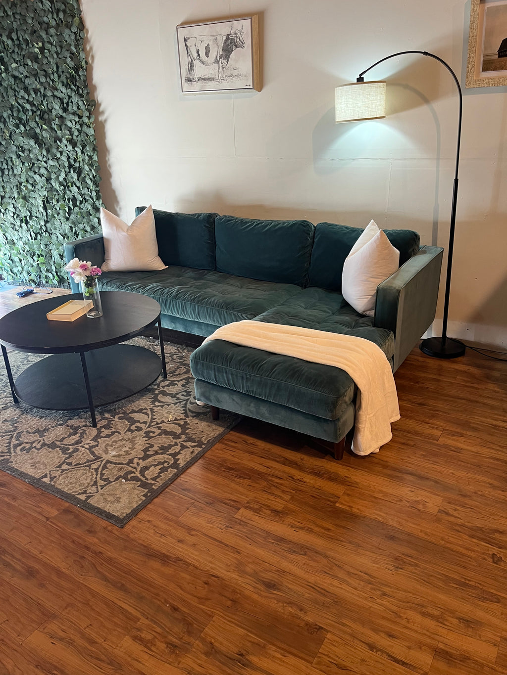 Article Sven Velvet Sectional in Pacific Blue