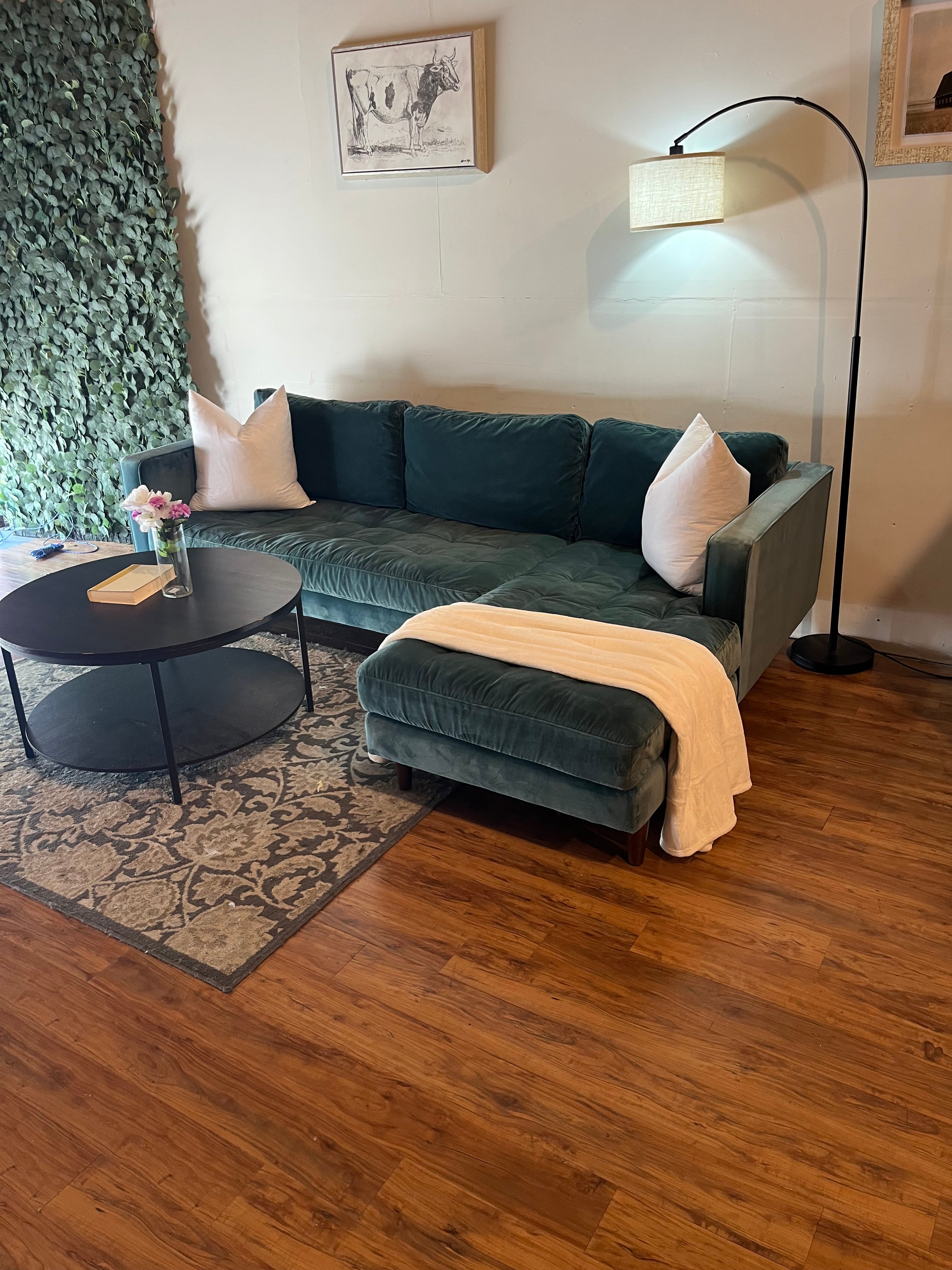 Article Sven Velvet Sectional in Pacific Blue