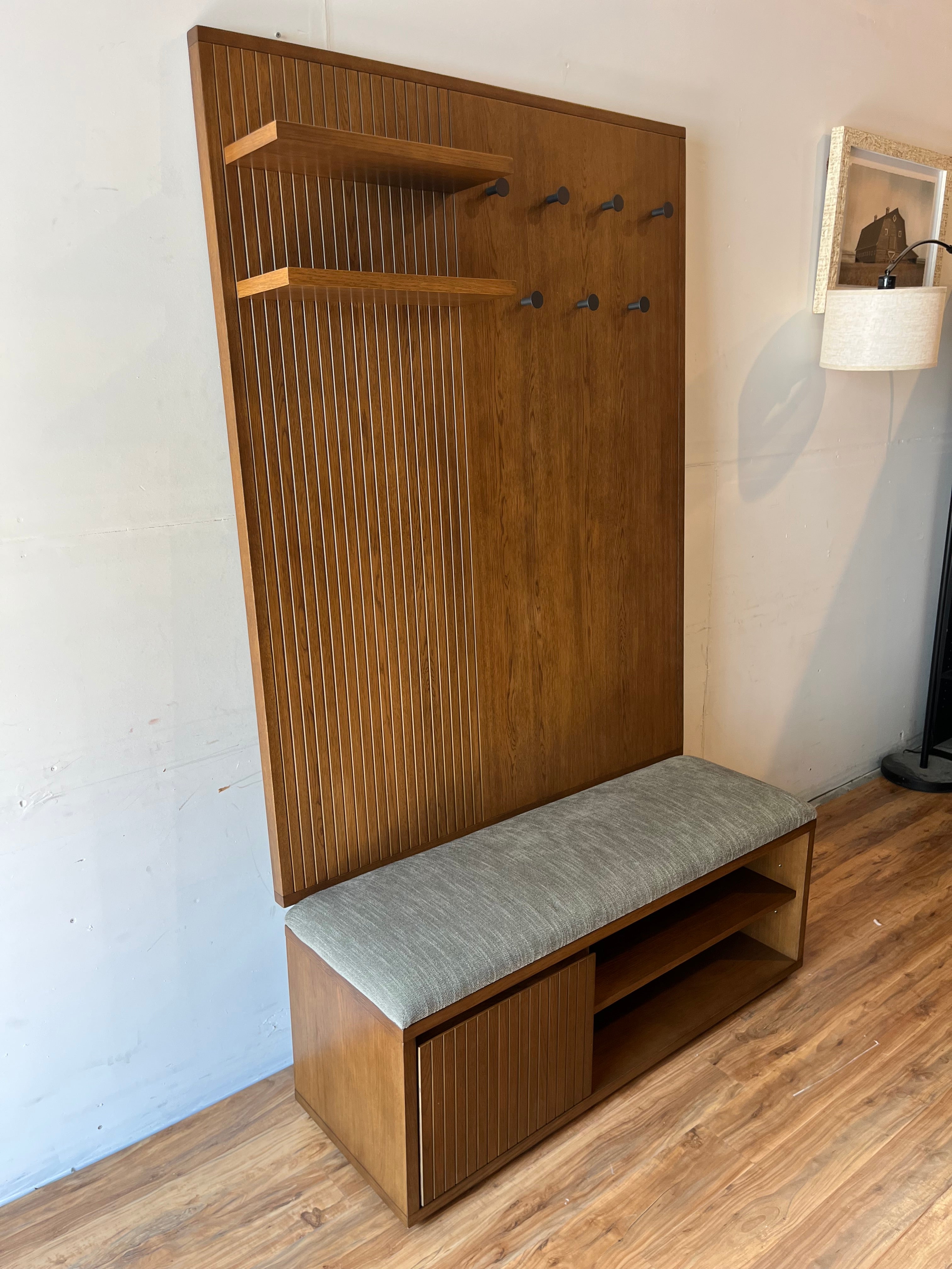 Article Kouva 47" Bench and Wall Panel Storage Set - Smoked Oak and Algonquin Green