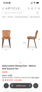 Article Sede Leather Dining Chairs (4) - Walnut And Toscana Tan