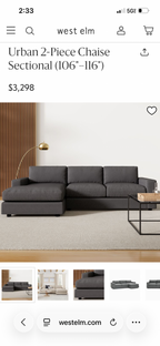 West Elm Urban Sectional in Pewter