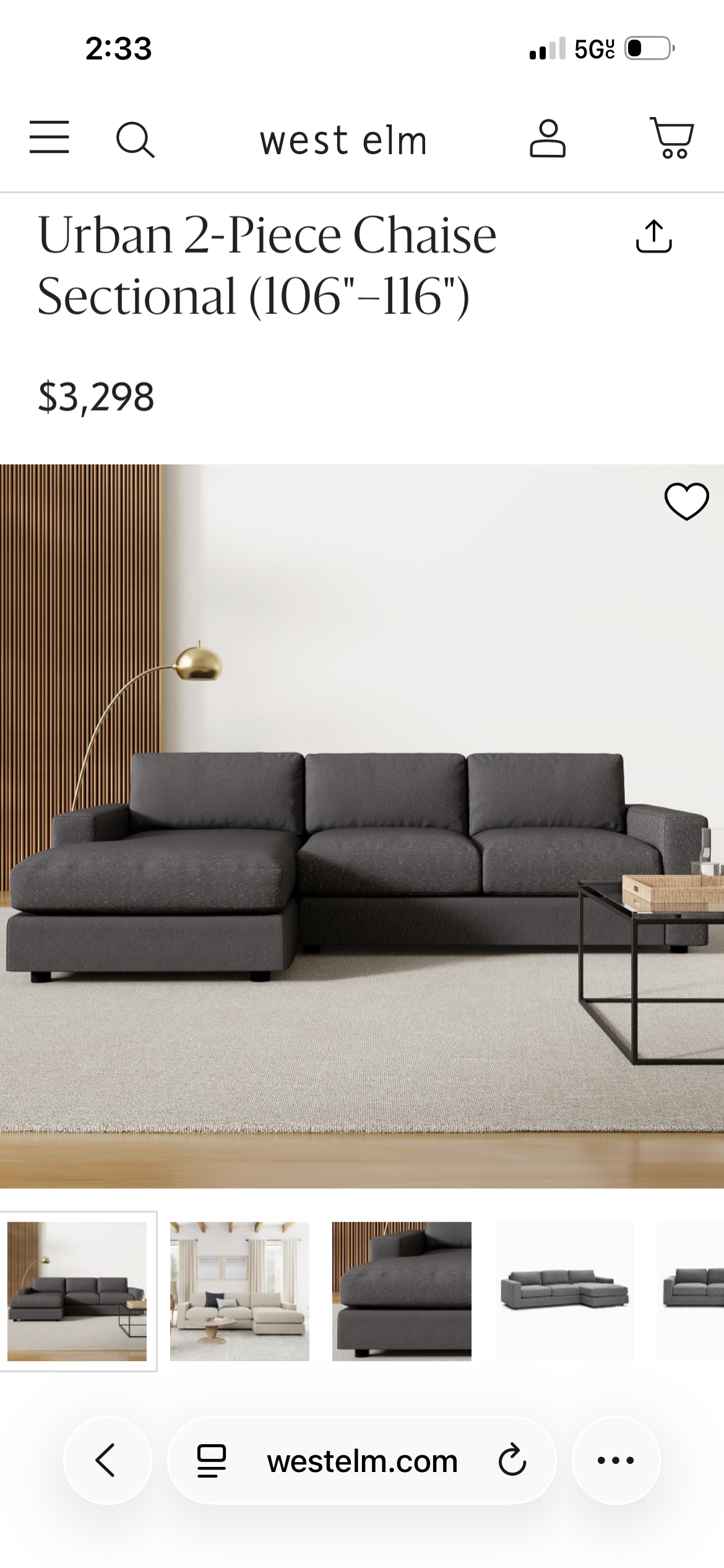 West Elm Urban Sectional in Pewter