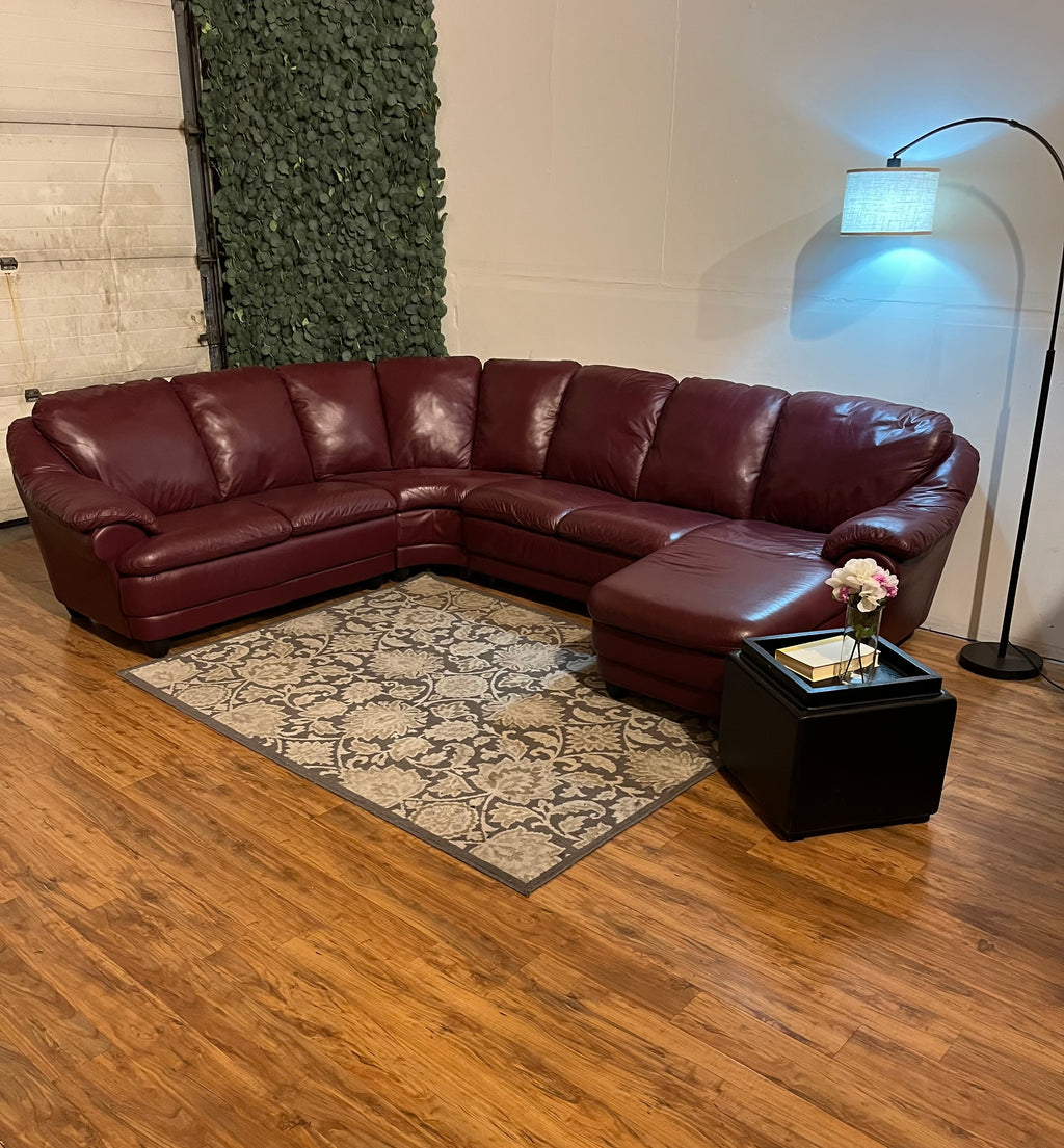 Natuzzi Italia Leather Sectional in Burgundy