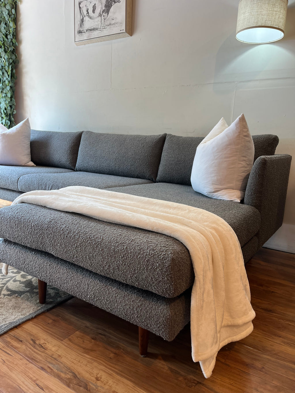 AllModern Sectional with Chaise in Bouclé Slate